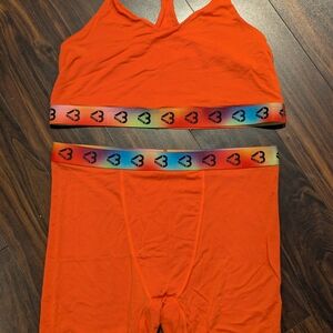Vibrant Orange Sports Bra and Shorts Set